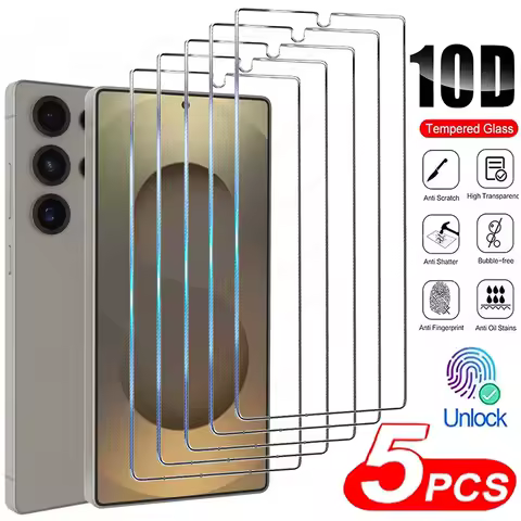 5PCS Fingerprint Unlock Screen Protector For Samsung Galaxy S25 S24 Ultra S23 S22 Plus S21 FE S25 Edge Full Cover Tempered Glass