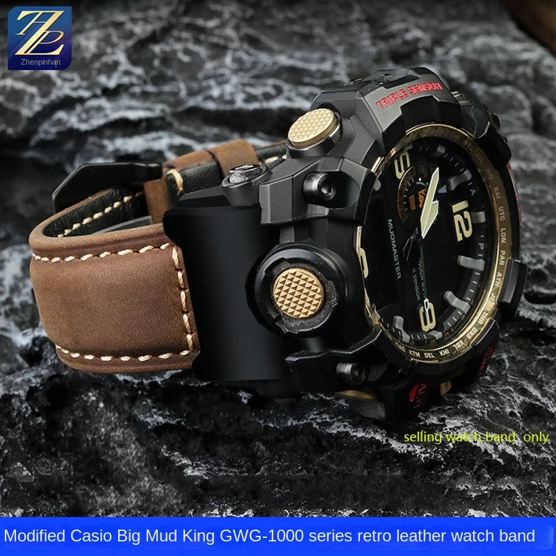 Leather strap is suitable for C.asio watch Big Clay King Generation GWG-1000/GB series modified leather watch strap men