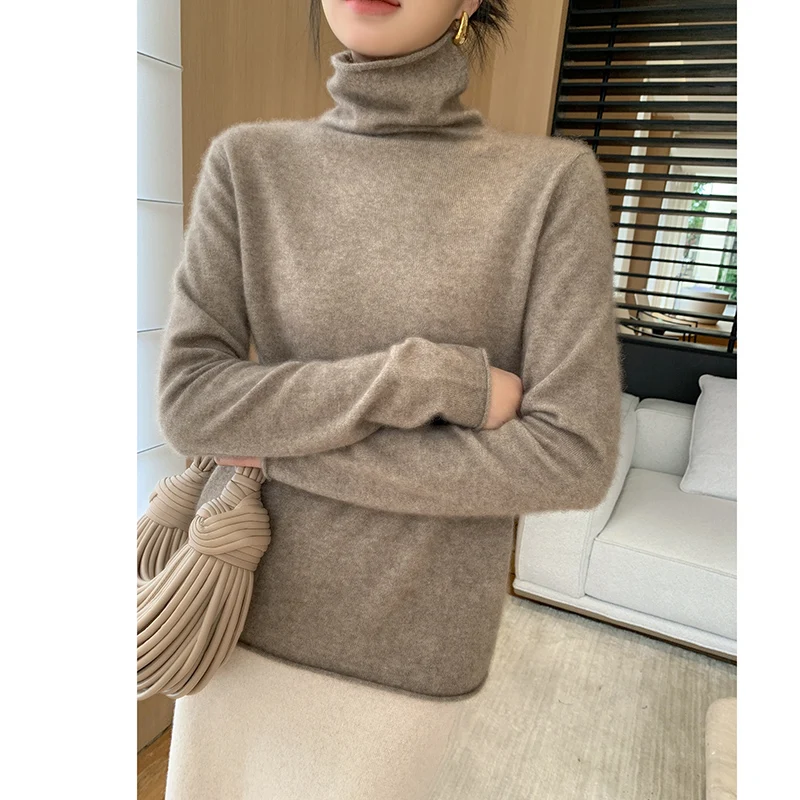 Womens Pure 100 Cashmere Sweater Loose High Collar Winter Warm Knit Pullover  Long Sleeve Chic Casual Tunic Layer women sweater.