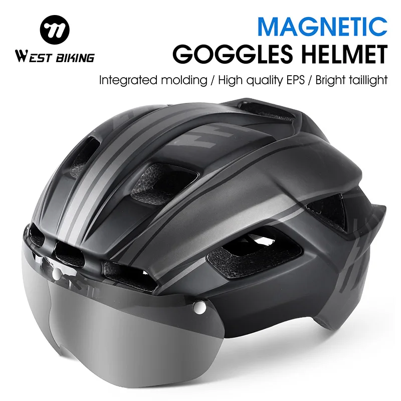 WEST BIKING Ultralight Bike Helmet With Taillight Goggle Men Women Integrated Cycling Safety Hat MTB Road Bike Motorcycle Helmet