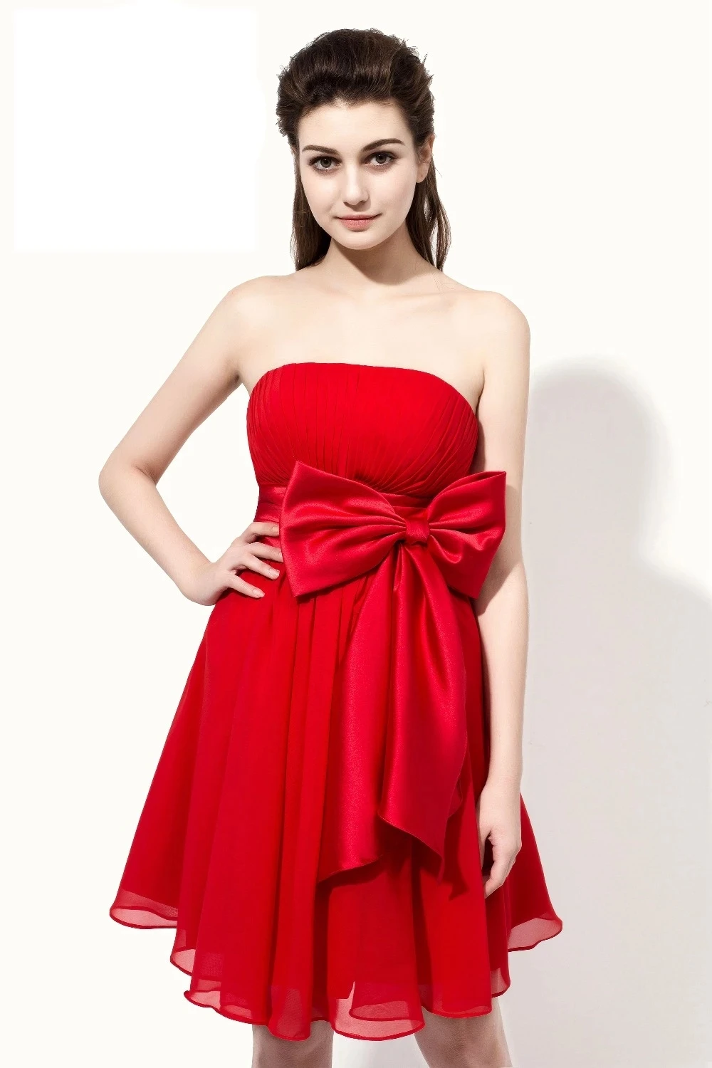 

IRIDESCENT Sexy Strapless Short Red Chiffon Vestido De Festa Evening Party Bridesmaid Dresses Cheap Abendkleider Celebrity Gown