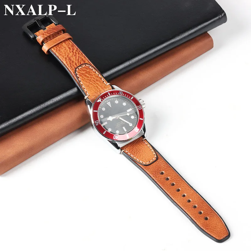 Vintage Genuine Leather Watch Band 20mm 22mm Stitching Retro Cowhide Watchband for Omega for Seiko Bracelet Quick Release Strap