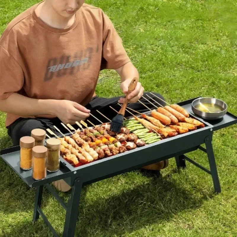 Household Barbecue Grill Stove Stainless Steel Outdoor Camping Folding Charcoal Stove Park Picnic Camp Cooking Supplies 2