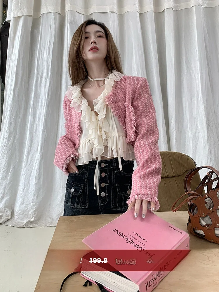 

Женская блузка с V-образным вырезом из шифона, укороченная, повседневная, корейский стиль, дышащая, с длинным рукавом, для весеннего сезона