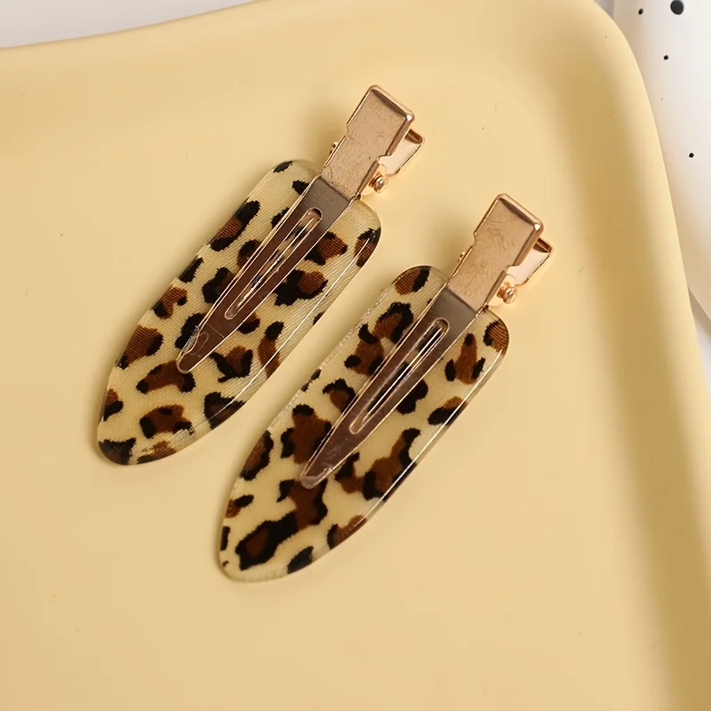 4 Stück nahtlose Haarspangen mit Leopardenmuster, elegante seitliche Haarspangen für Damen, vielseitige Make-up-Haarspangen, strukturierte Haarspangen für fliegende Haare – Detail 3