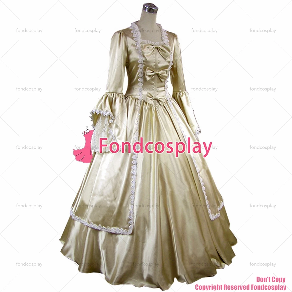 fondcosplay Gothic Lolita Punk Medieval Gown Champagne satin Ball Long Evening Dress cosplay costume CD/TV[CK1364]