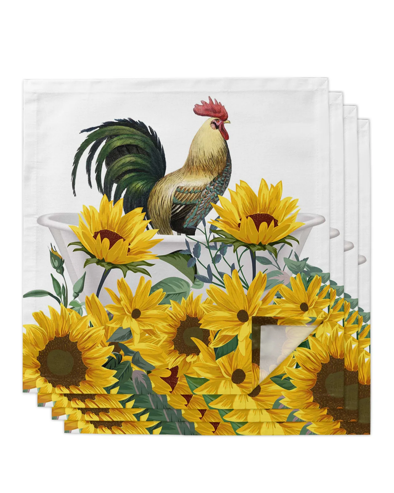 4pcs Farm Animal Sunflower Rooster Bathtub Square 50cm Table Napkin Wedding Decoration Table Cloth Kitchen Serving Napkins