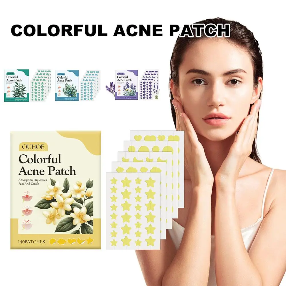 Patch anti-acné en forme d'étoile, 140 points, autocollants colorés invisibles pour le visage, Q2G1