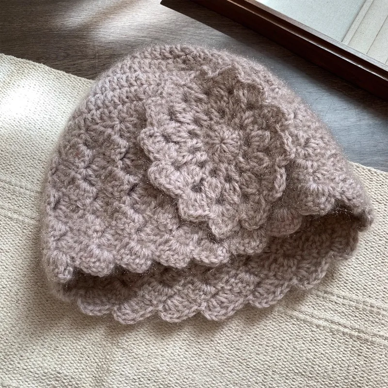 جديد اليد الكروشيه ثلاثية الأبعاد زهرة البلوز القبعات للنساء الخريف والشتاء السفر صور جو تنوعا عادية الدافئة بيني