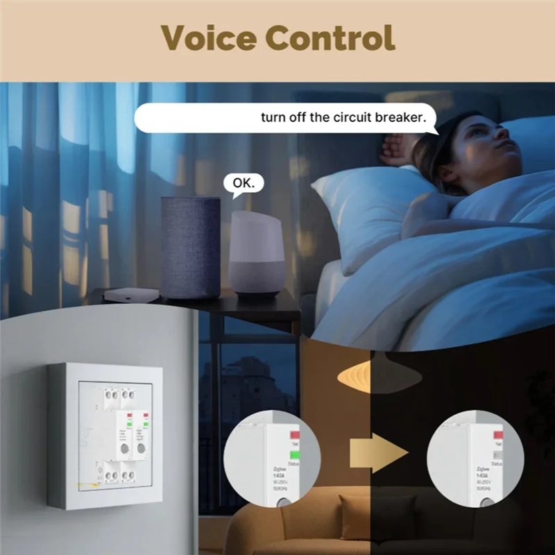 AT41 APP Controlled Tuya Zigbee Smart Circuit Breaker 63A Fireproof Electricity Monitor Retardant Alarm Threshold Set V0
