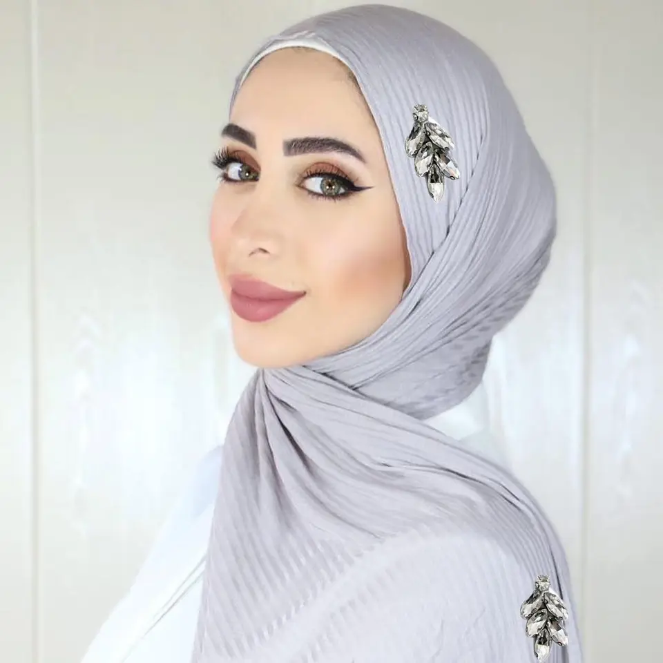 ألماس جديد مضلع جيرسي حجاب كريب حجر الراين وشاح مسلم عادي شالات ناعمة يلتف الإسلامية عصابة للنساء - 3