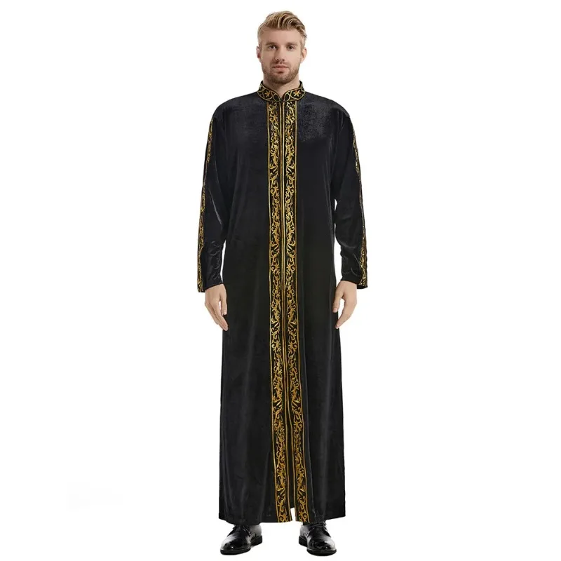 Velvet Muslim Men Saudi Jubba Thobe Islamic Clothing Kaftan Thoub Arabic Robe Dress Caftan Thawb Ramadan Gown Middle East Abayas