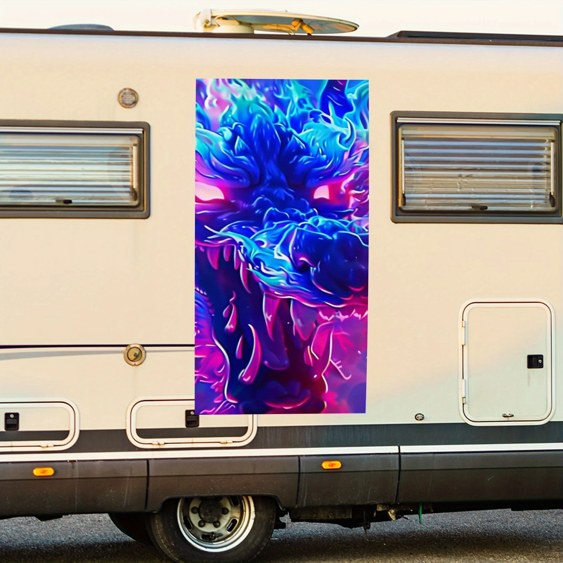 

Colorful Neon Divine Beast Head Art Car Sticker,Vinyl decal on the side of the motor home, waterproof self-adhesive vinyl sticke