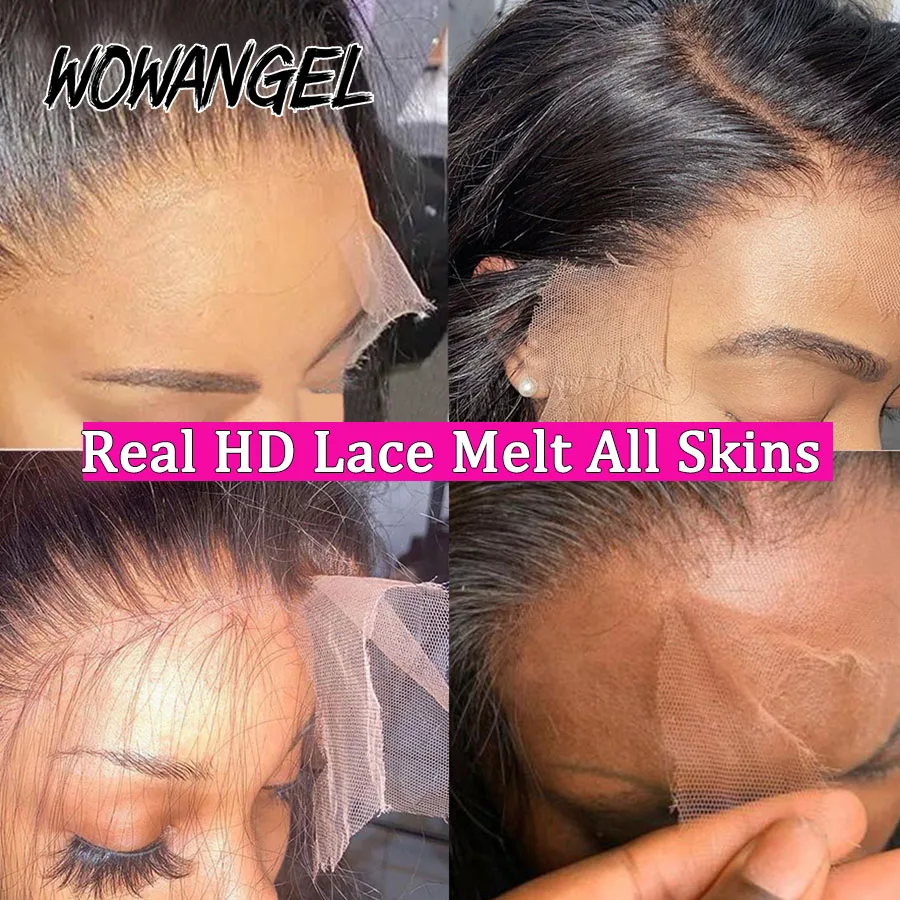 Wowangel 13x6 HD Lace Frontal mit Haarbündeln aus Echthaar, 5x5 HD Lace Closure, hautnahe brasilianische glatte Haarverlängerung für Frauen – Detail 3