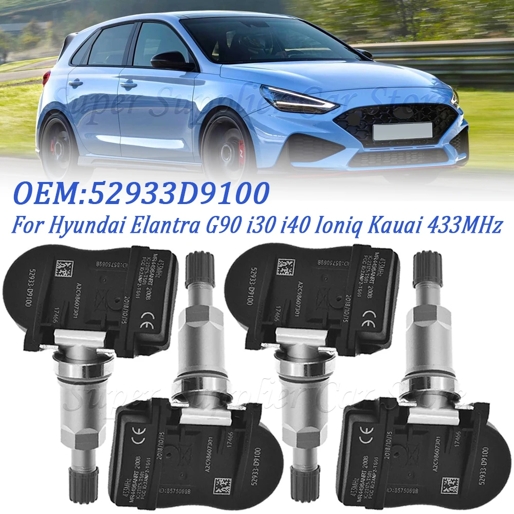 TPMS Tire Pressure Sensor For Kia Sportage Optima Picanto Sorento Soul Hyundai Elantra G90 i30 i40 Ioniq Kauai 433MHz 52933D9100