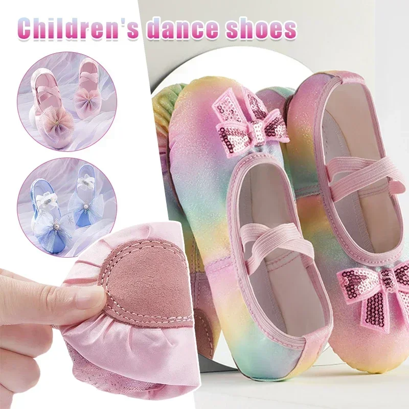 Балетки для девочек, детские балетки на мягкой подошве с кружевом и бантом, танцевальные тапочки, балетки для выступлений на сцене, танцевальная обувь 22-38