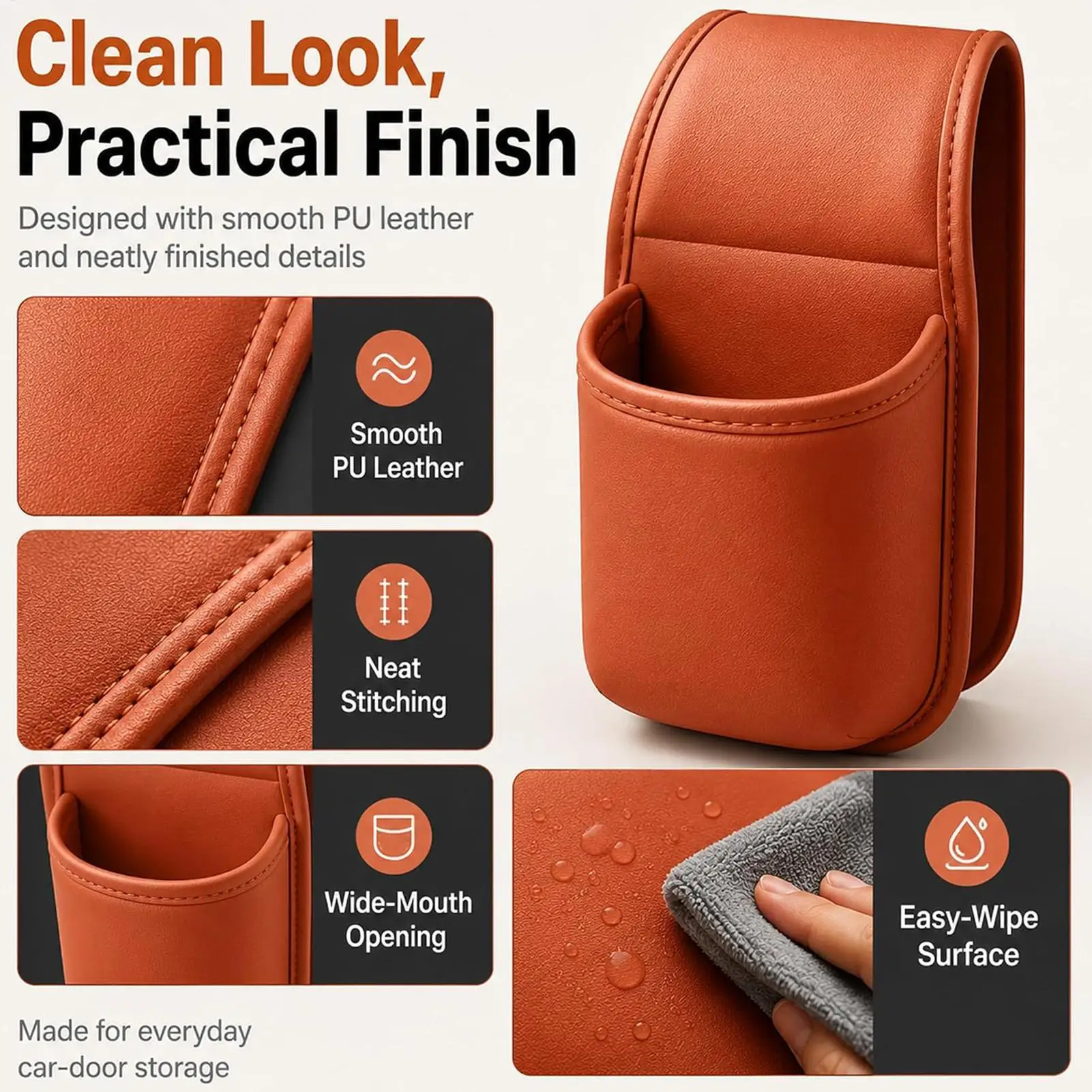 PU Leather Water Cup Storage Box Multi functional Storage Pocket Auto Door Mount Drink Bottle Holder Phone Storage Bag