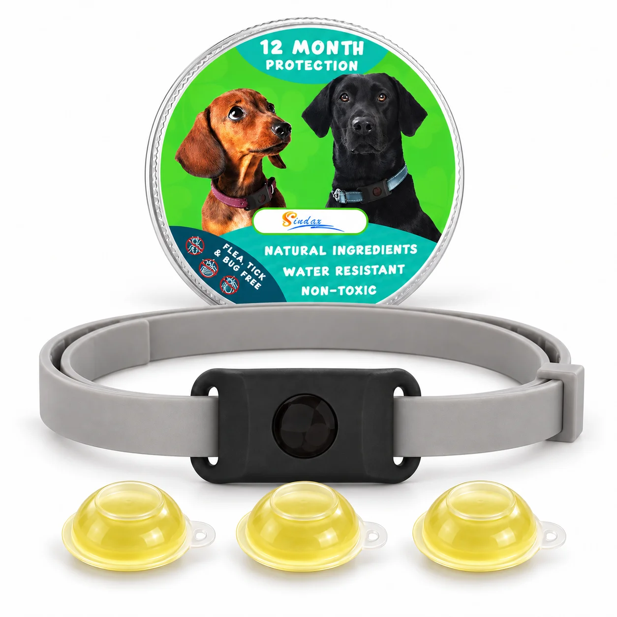 Adjustable Dog Flea and Tick Collar Set with Replaceable Capsules, Black Holder for Daily Walking and Travel