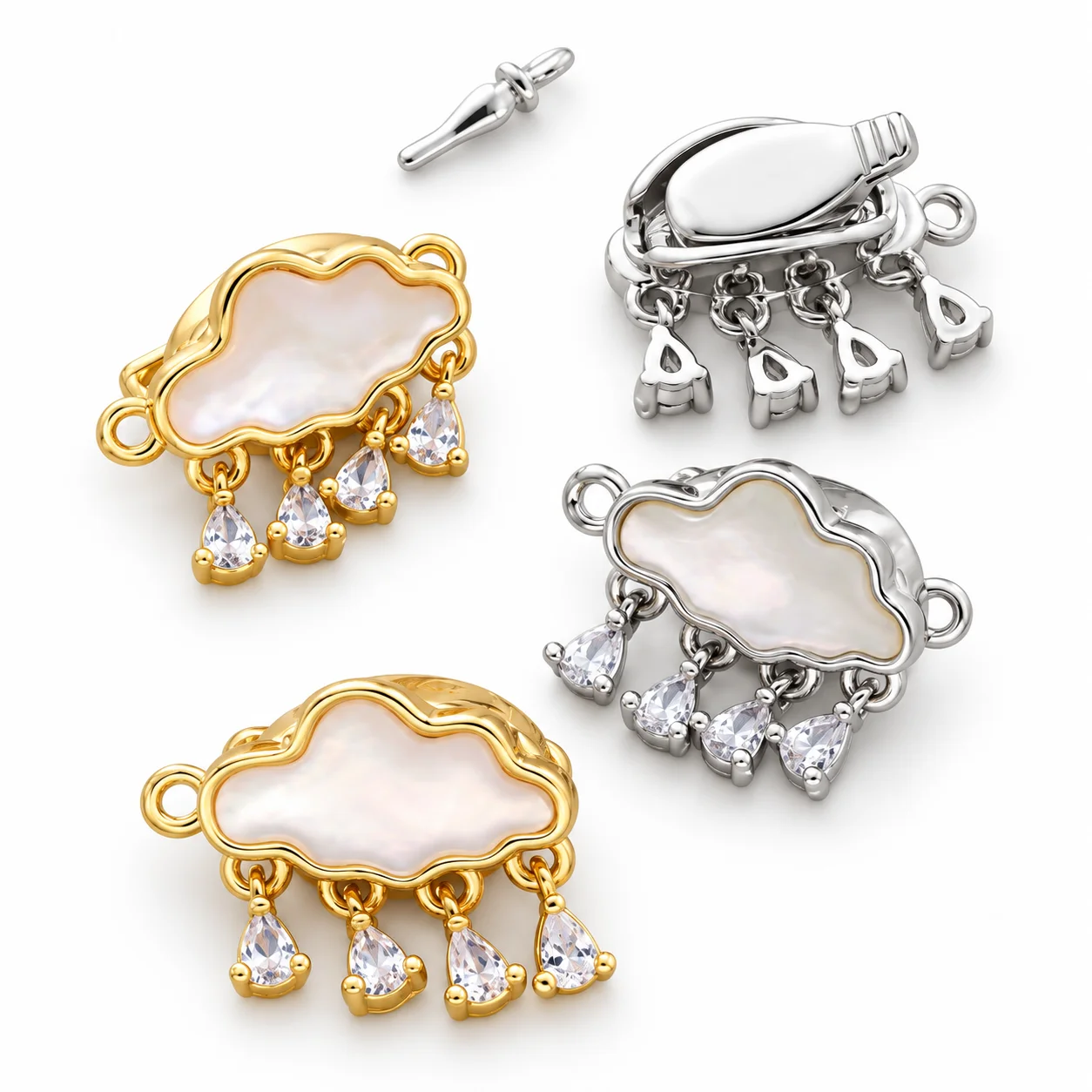1Piece 18K Plated Brass Necklace Cloud Treasure Buckle Shell Pressing Closure Buckle Connector DIY Jewelry Making Supplies