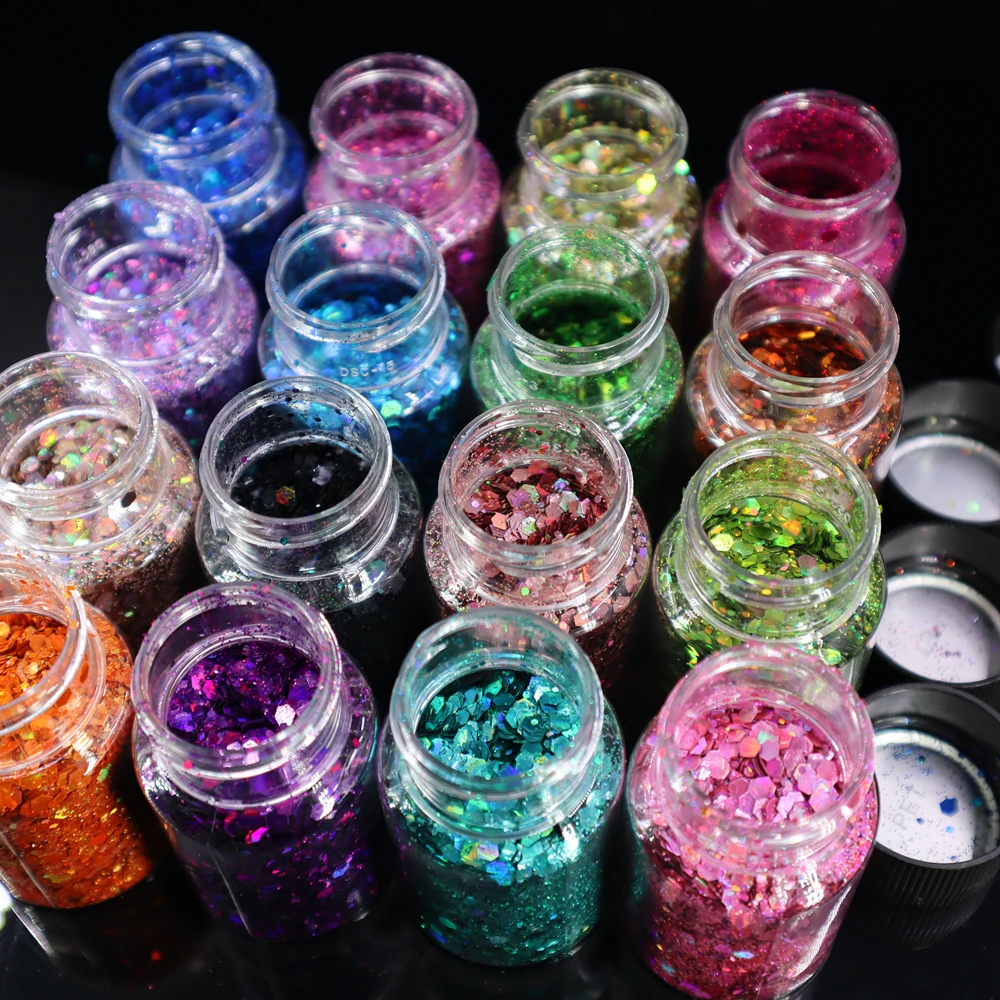 110+Bottles Nail Glitter Mixed-Hexagon Mirror Irediscent Laser Holographic Nail Art Glitter Flakes Slices Manicure Accessories