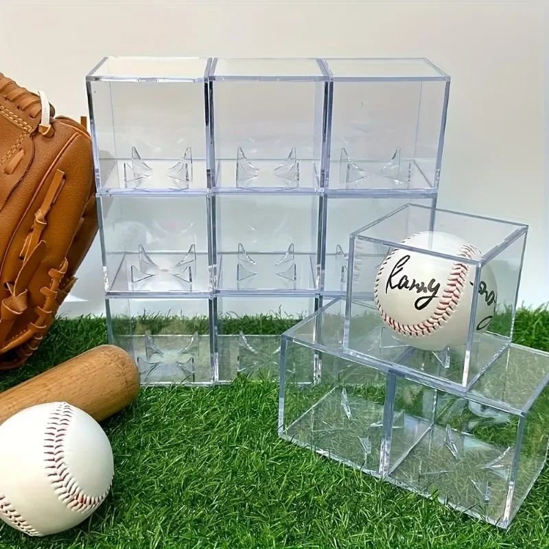 8pcs Acrylic Baseball Display Case Clear Cube Baseball Holder Organizer Boxes with Stand for Tennis Balls/Baseball Collectibles