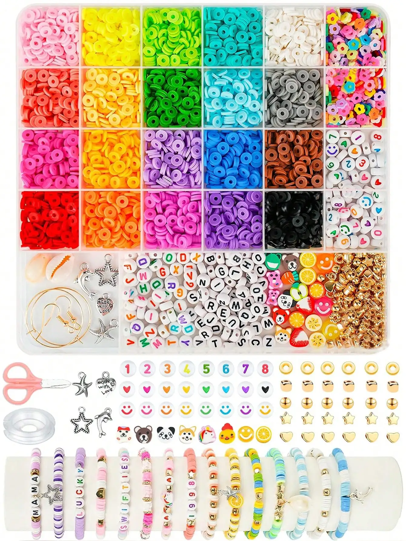 3200+pcs DIY Jewelry Making Kit for Beginner DIY Arts Crafts Gift for Women Preppy Clay Beads with Charms Friendship Bracelets
