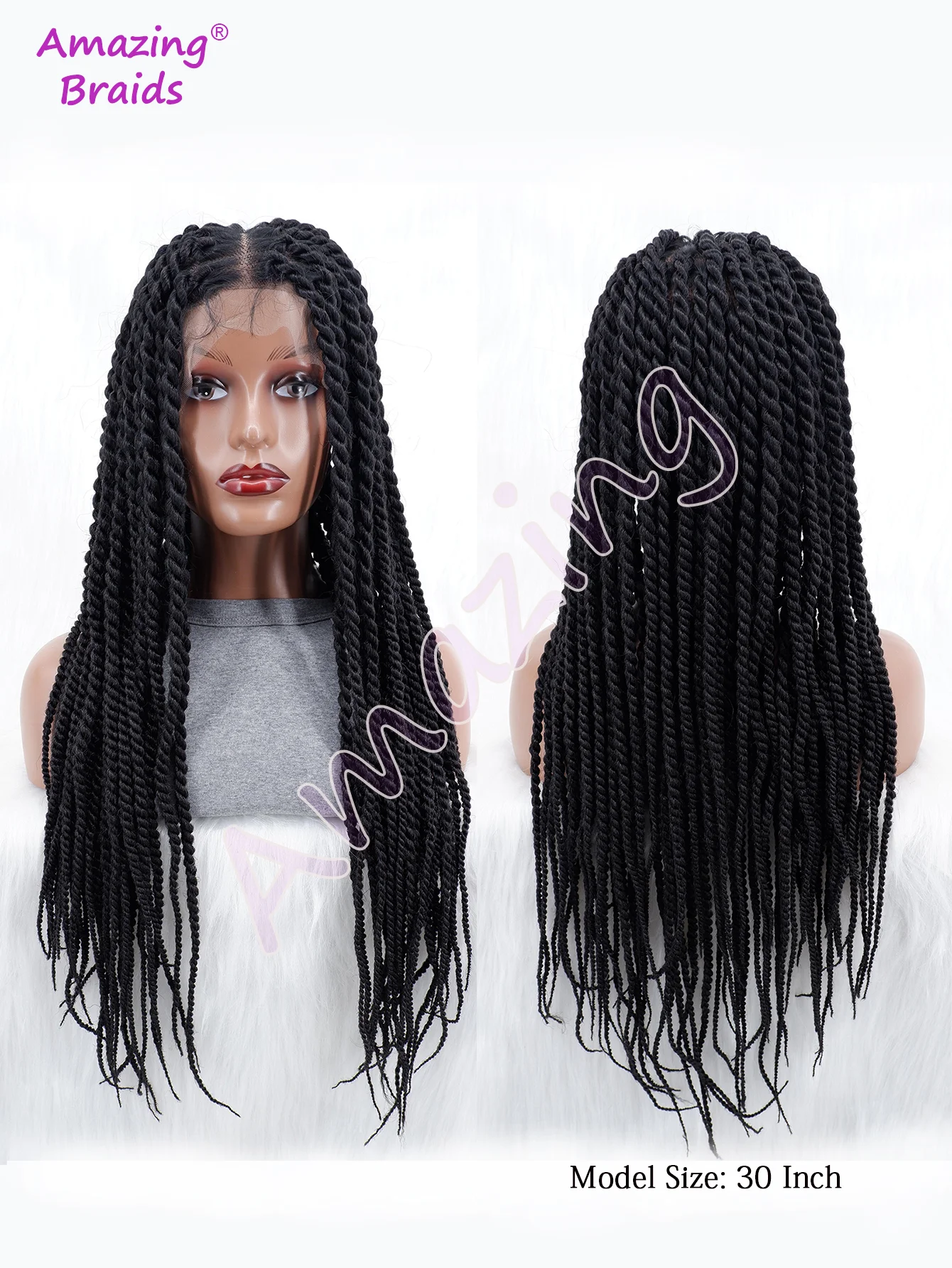 30 ''Twist geflochtene volle Spitze Perücken für Frauen Spitze vorne mittlere senegal esische Twist Zöpfe Perücke synthetische Spitze Perücke mit Babyhaar