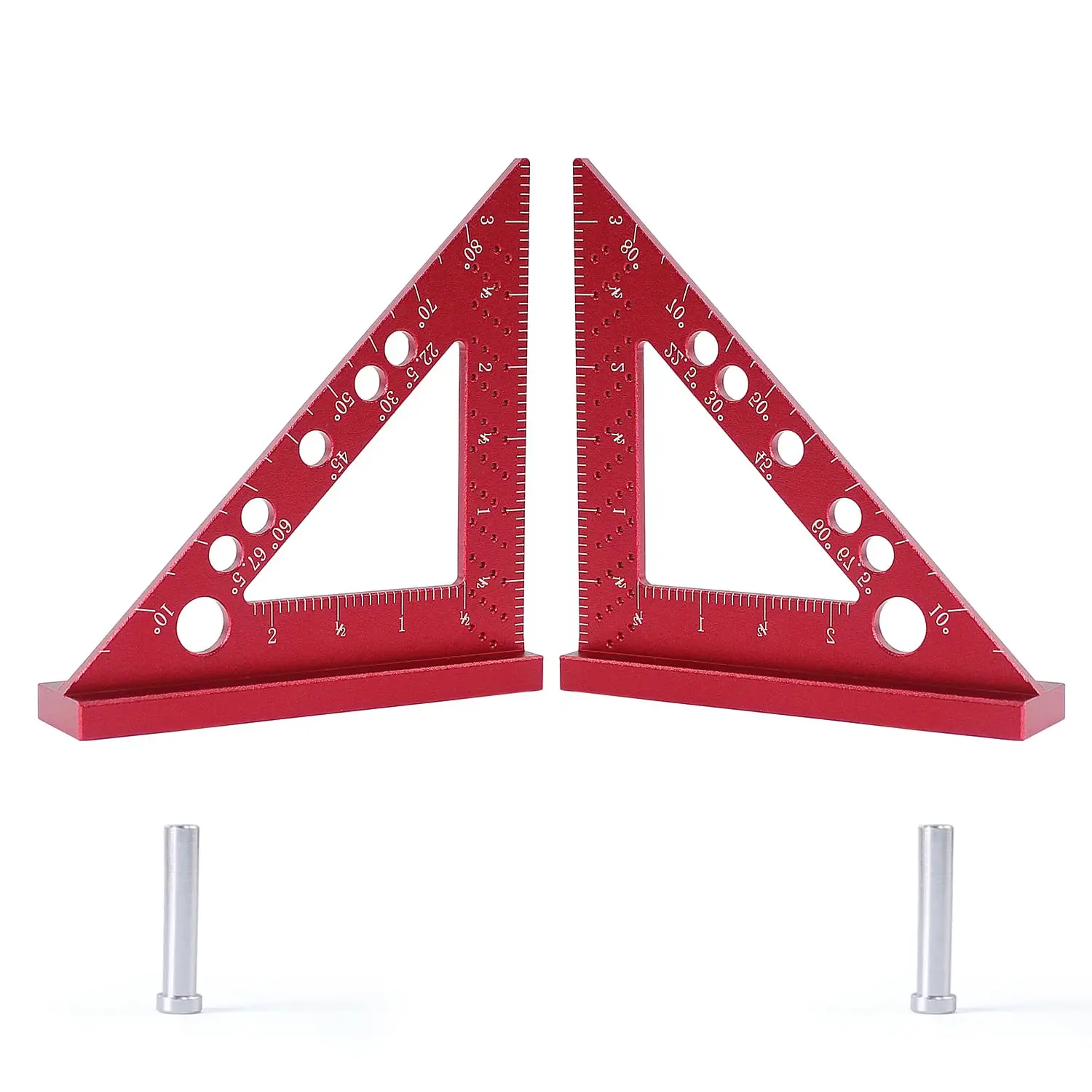 Righello quadrato per la lavorazione del legno Righello triangolare mitra da 22,5-90 gradi Goniometro quadrato in alluminio Calibro per marcatura con perno