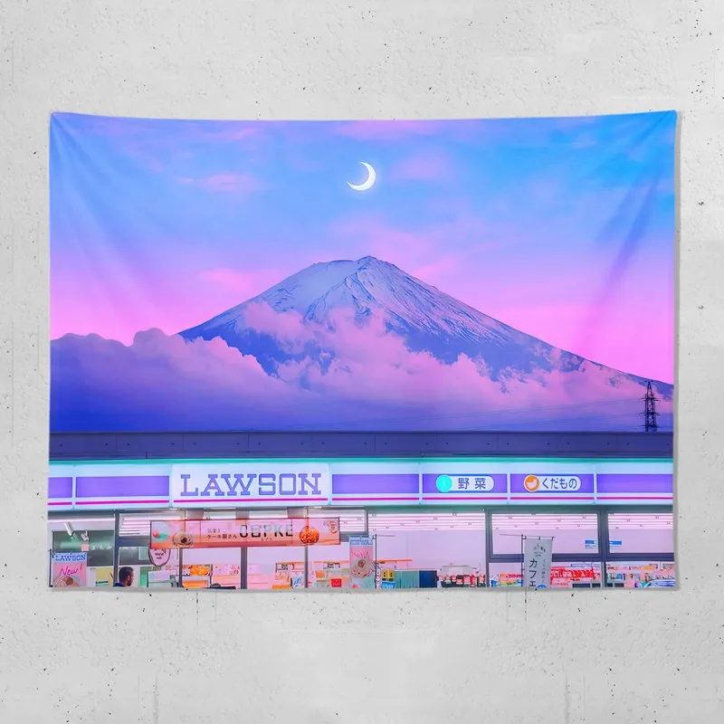 VIKAMA Ins Schwarz-Weiß-Mount Fuji Wandteppich, minimalistischer nordischer Stil, Wanddekoration, Wohnzimmer, Schlafzimmer, Arbeitszimmer, Wandteppich