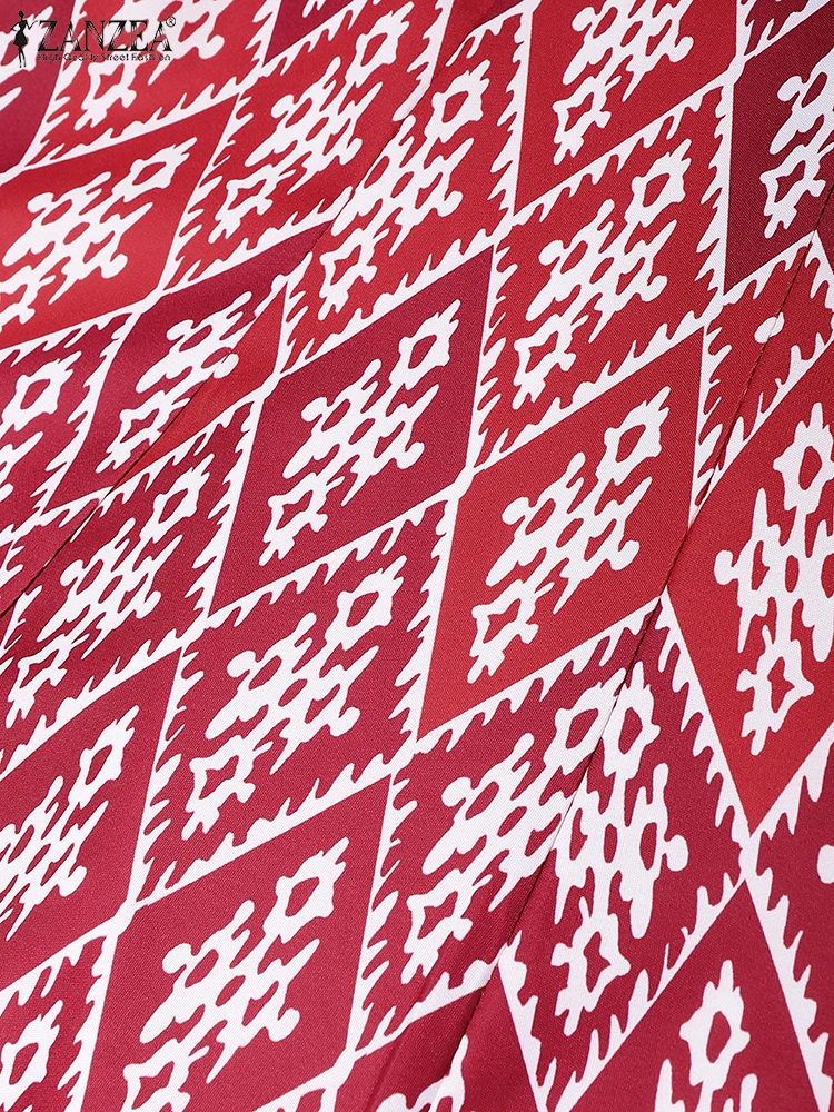 ZANZEA Ethnische Print Patchwork Elegante A-Line Kleider Frau Böhmischen Vintage Stehkragen Kurzarm Knie-Länge Roben Femme