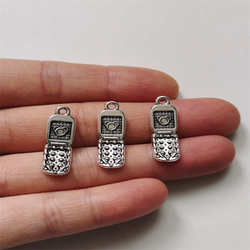 10pcs Charms Cellphone Mobile 27x8mm Antique Silver Color Plated Pendants Making DIY Handmade Tibetan Silver Color Jewelry