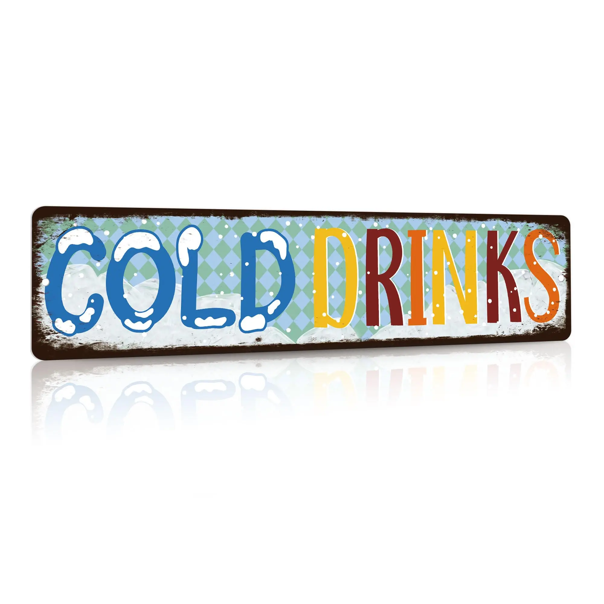 Putuo Decor 1pc Cold Drinks Vintage Metal Tin Sign, Wall Art Decor for Home Bar Pub Club Cafe Coffee Shop, 3.9 X 15.7 Inches