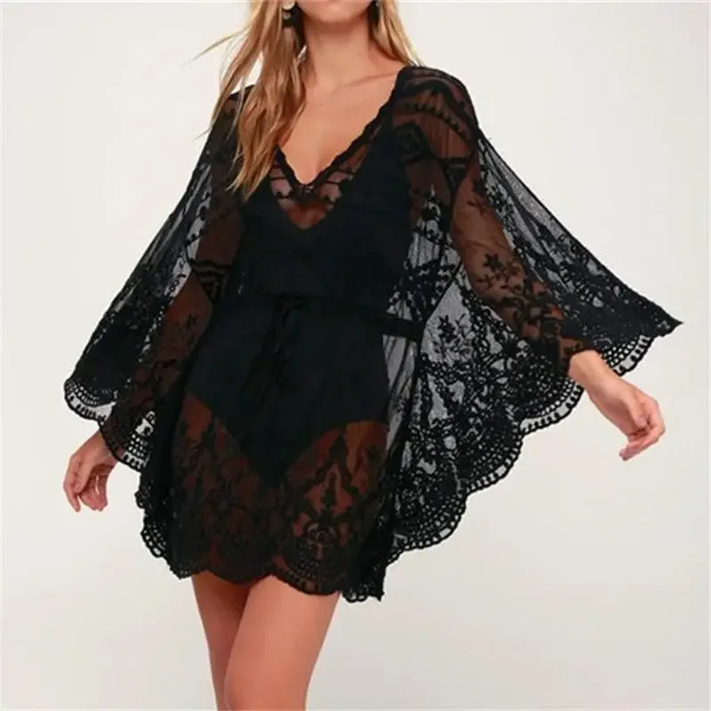 Lace Beach Pareo Beachwear Swim Suit Cover Up Playa Pareo Tunics for Beach Tunic Swimwear Women