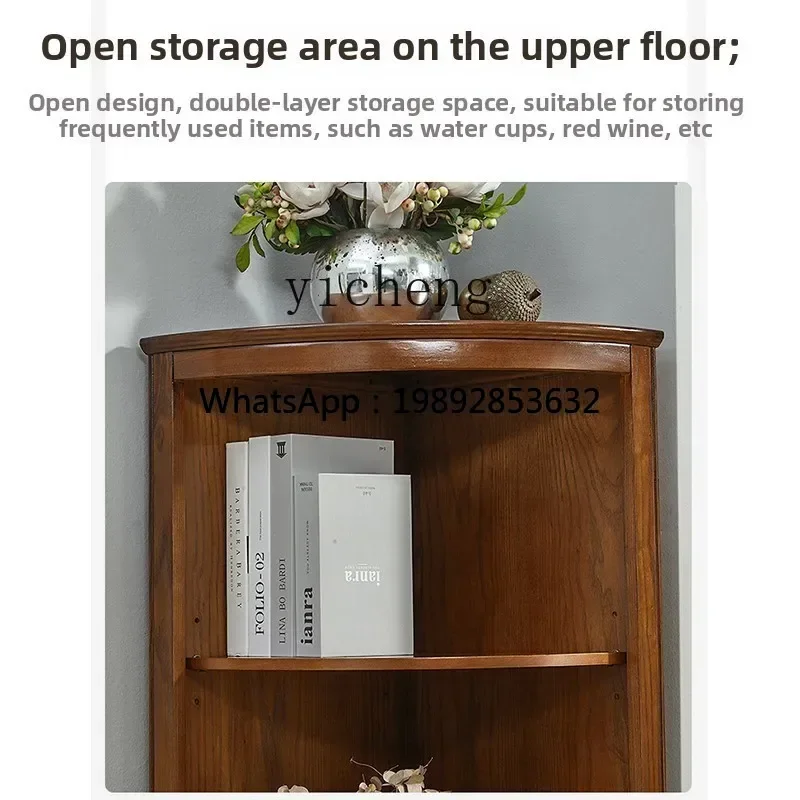 American living room corner cabinet two-layer corner locker solid wood corner fan storage wall cabinet