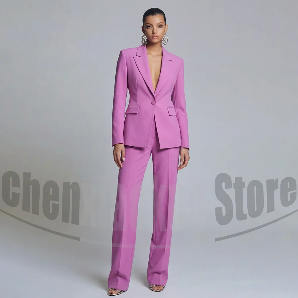 Women Two Piece Suit Chic One Button Solid Color Blazer and Pants Set Elegant Formal Office Casual Business Party Lady Outfit