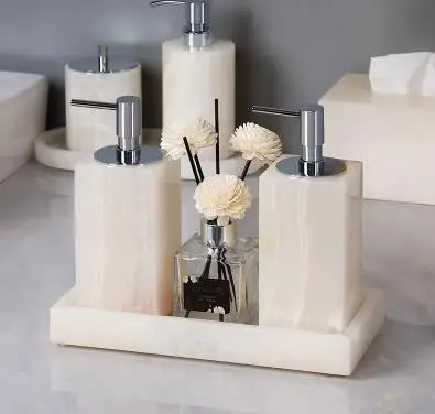 Light Luxury White Jade Stone Home Bathroom Wash Suit Bathroom Supplies Brush Tooth Cup Soap Bottle Soap Dish Toothbrush Holder
