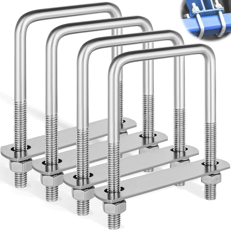 M6/M10 Stainless Steel U Bolts for Trailers Boats Mount Tools Heavy Duty Square Round Angle Bolt with Nuts Frame Plate Washers