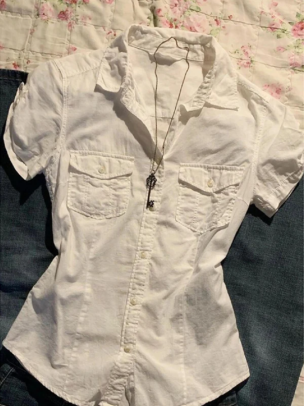 Original de talla grande blanco ort Sve irt mujer verano Vintage coreano Sle viaje tubo recto mezcla de algodón
