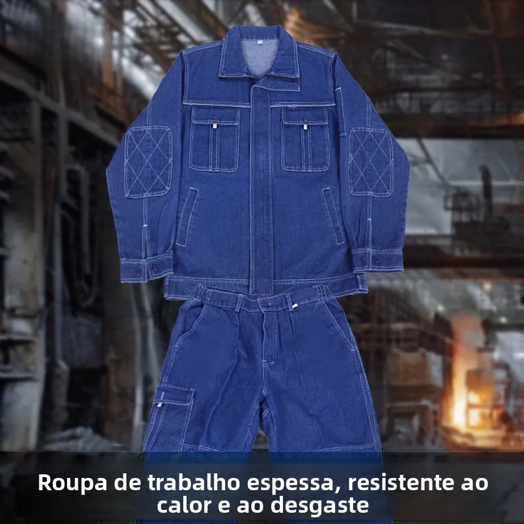 純綿デニム作業服セットメンズ耐摩耗性電気溶接労働保護ルーズフィット肥厚秋冬