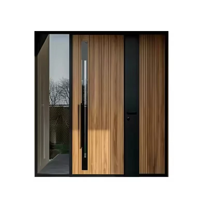 

Новый тип деревянных зерна, современные входные двери для виллы, настраиваемые двойные стеклянные деревянные передние двери для домашнего внешнего декора