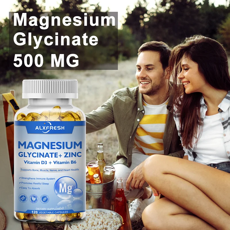 Relaxation Magnesium Glycinate Supplement 500mg with Zinc,Vitamin D3 B6 Non-GMO Gluten Free Veggie Capsules