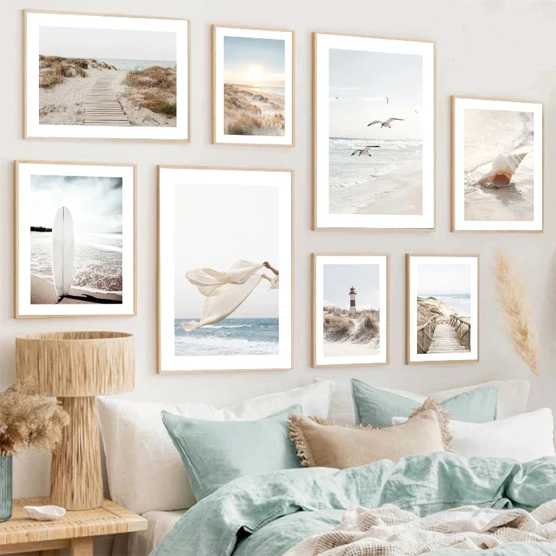 Tropical Blue Sea White Sand Beach Conch Lighthouse Wall Art Home Decoration Nordic Posters And Prints Canvas Painting Pictur