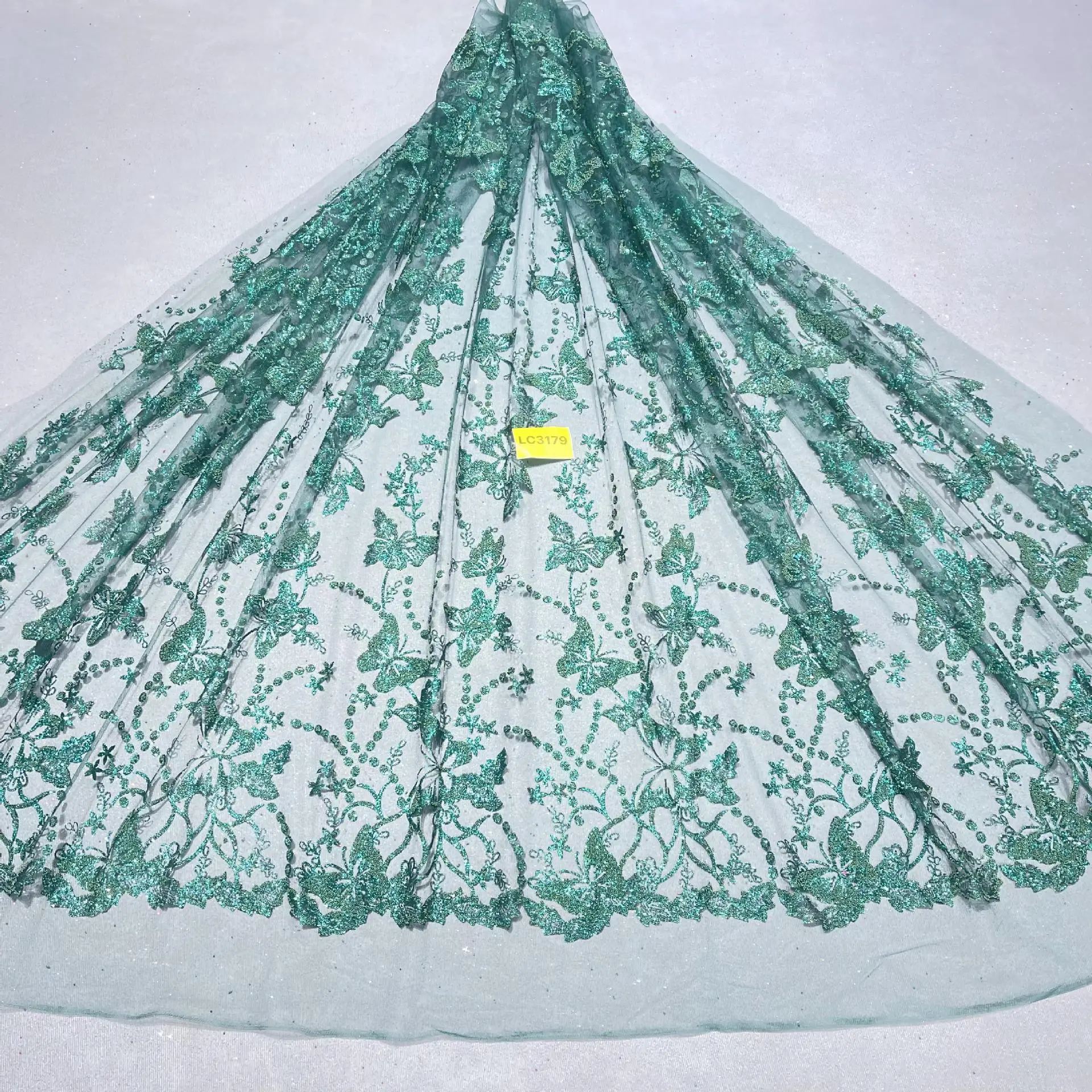 

10 Yards Green Patterned Wedding Dress Fabric Mesh Spray Lace 150cm Wedding Party Pink Spray gold Tull fabric