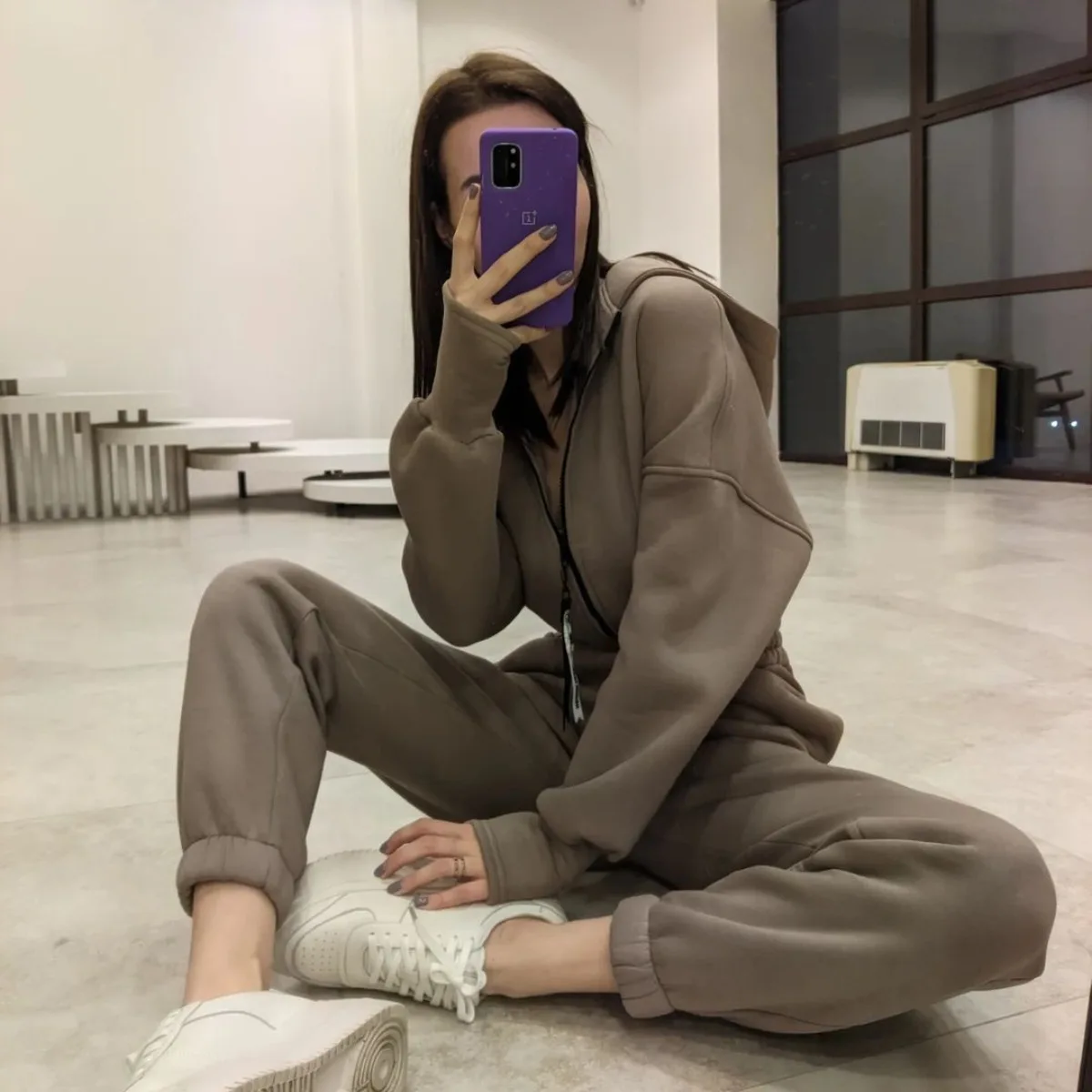 Autumn New Fashion Zipper Pullover Hooded Jumpsuit Women\'s Solid Color Long Sleeve Casual Sporty Warm One Piece  Playsuit Women