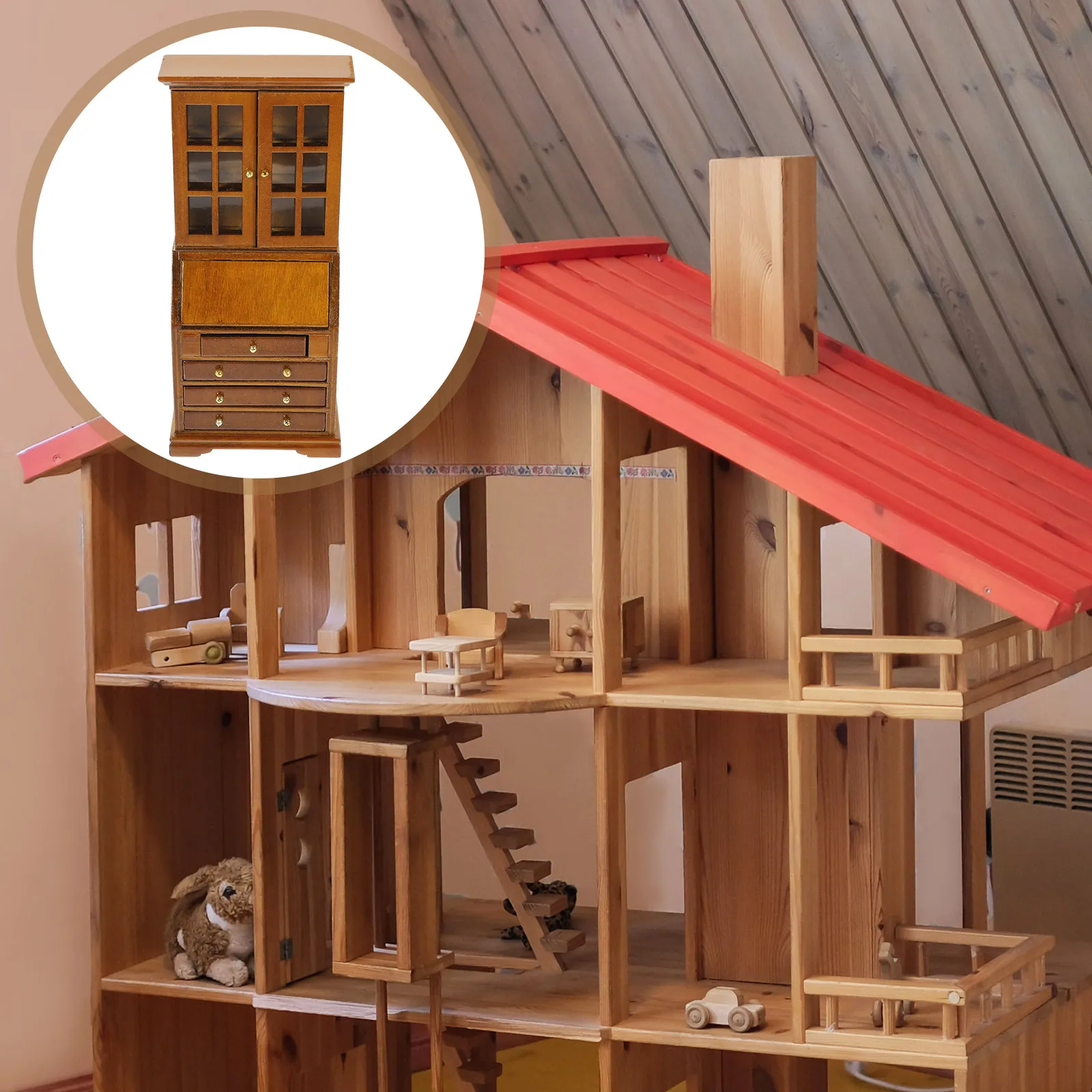 Miniatura in legno in scala 1/12 Simpatico mini armadietto per casa delle bambole Artigianato Mobili per riporre Playset Miniature da cucina Ornamento in miniatura