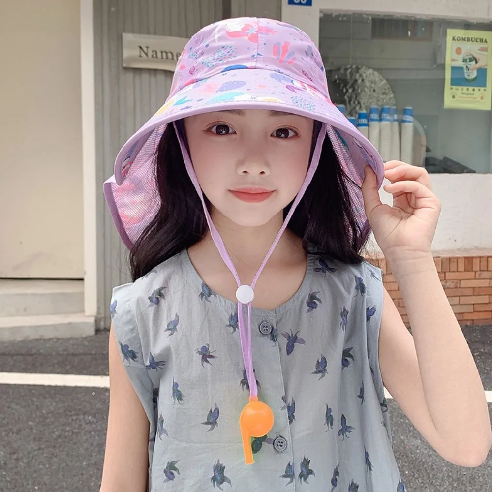 

New Sun Protection Children's Sunshade Hat Breathable Big Brim Children Hats Thin Cartoon Pattern Sun Hat Summer