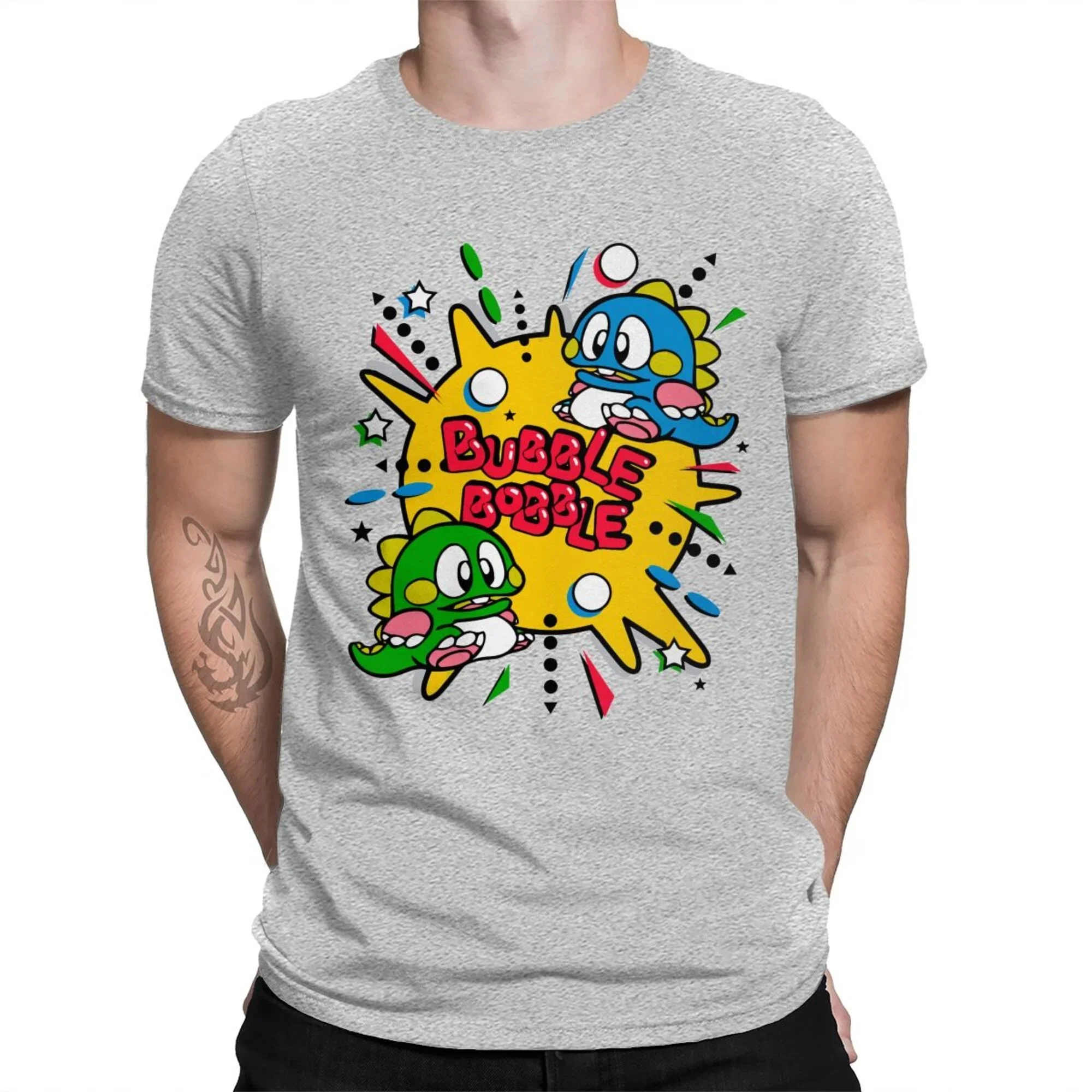 70s 80s Arcade Game Bubble Bobble T-Shirt Men 100% Cotton Short Summer Sleeve Casual Plus Size Shirt Adults Fashion Streetwear