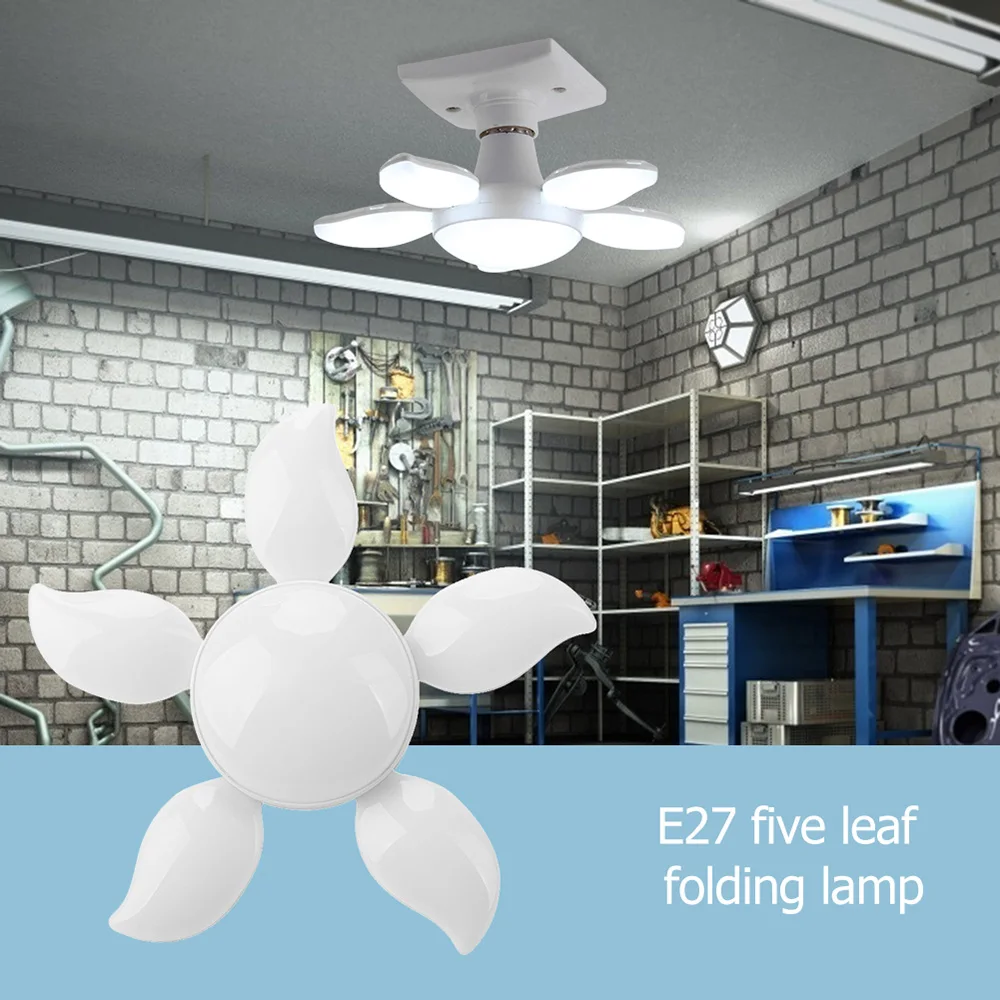 E27 Folding LED Light Bulb Deformable Fan Blade Lamp Adjustable Garage Light AC175-265V Ceiling Lamp for Home Warehouse Workshop