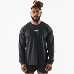 Mens Gym Fitness Casual T-shirt Long Sleeve Training Shirts Running Loose Tee Bodybuilding Workout Cotton Sweatshirt Clothing