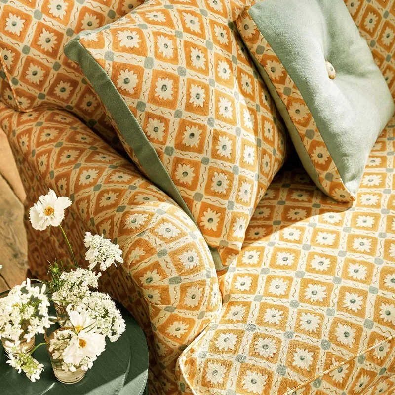 Pastoral printed solid wood sofa, living room, double lounge sofa, French retro atmosphere café sofa
